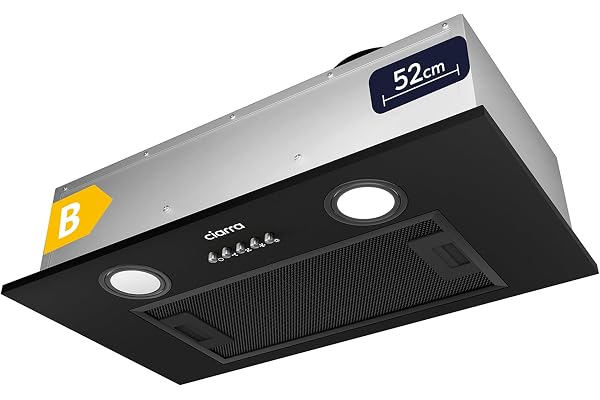 Ciarra Hotte Aspirante Encastrée - Hotte de Cuisine Intégrée - 300 m³/h - 52cm - Evacuation ou Recyclage - Filtre Charbon NON Inclus - 3 Vitesses - LED Eclairage - Noir - CBCB5913A