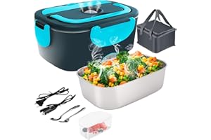 Gentre Fiambrera Electrica 4 en 1 12V/24V/220V~240V Calentador de Comida Portatil con Termo para Coche Camión y Trabajo 1.5L 60W en Acero Inoxidable con Tartera Bolsa Térmica y Juego de Cubiertos