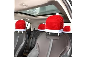 JIEYAO 4 Stück Weihnachtsmütze Kopfstützenbezüge für Autositze, Weiche Rote Weihnachtsmannmütze 36X 33cm Weihnachts Kopfstützenbezüge für Autos Lustige Weihnachts Auto Kopfstützen Bezug Auto Zubehör
