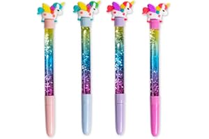 Toyseum 8 x Unicorn Sparkly Glitter Pens, Pretty Fillers for Girls Party Bags, Stationery Toy Favours for School Prizes and Themed Parties, Pack of 8