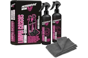 Motorrevive Pack Limpieza de Cascos de Moto 200 + 200 ml. Spray Limpiador Interior + Exterior y Visera + Bayeta de Microfibra. Higiene Completa y Cuidado Profesional para Casco de Motocicleta