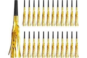 IHLOOTD Rumore per Feste, 24 PCS Soffiatori per Feste di Metallo con Frange Glitterate Soffiatori Musicali per Bambini e Adulti, Noisemakers per Bambini Compleanno Baby Shower Natale Capodanno (Oro)