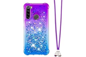 LEMAXELERS Collier Coque pour Xiaomi Redmi Note 8,Paillette Brillante Quicksands Liquide Transparente Silicone TPU Case Housse avec Cordon Collier Tour de Cou pour Xiaomi Redmi Note 8,YB GS Purple Blue