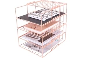 SIMMER STONE Bac de rangement empilable, bac de rangement papier à 4 niveaux, étagère de trieuse de fichiers pour bureau de courrier, magazine, document, dossier, livre et plus, or rose