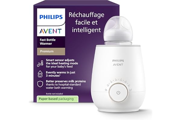 Philips Avent Chauffe-biberon rapide, contrôle intelligent de la température, chaleur uniforme sans point chaud, réchauffage bain-marie qualité hospitalière, arrêt automatique, SCF358/00