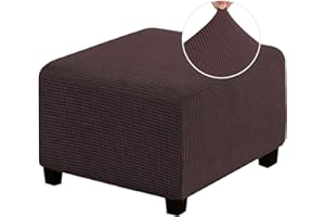 MULARE Stretch-Ottomanenbezug, Ottomanen-Schonbezüge, staubdichter Hockerbezug, elastischer,abnehmbarer Hockerbezug, dicker karierter Jacquard-Stoff mit elastischer Unterseite, waschbar,Dunkelbraun,S