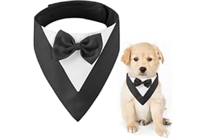 CENCERY Smoking per Cani con Papillon, Collare a Bandana da Matrimonio per Cani di Taglia Media, Costume da Cane per Matrimoni, fidanzamenti e Compleanni (Collo: 35-45 cm, Nero)