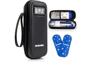 YOUSHARES Pochette Isotherme Insuline, Trousse Isotherme Insuline Voyage pour Diabetique Affichage de la Température avec 2 Poche de Glace, Sac Isotherme Insuline Medicament pour Stylo Seringue, Noir