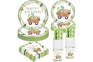 TERLUNNSI Dino Geburtstag Deko Partygeschirr Set, Dinosaurier Geburtstag Party Geschirr, Pappteller Tassen Servietten Strohhalme für Party Kindergeburtstag Deko Junge Mädchen 20 Gäste