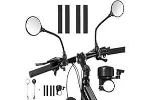 Mordely 360° Adjustable Bike Mirrors 2PCS - Durable Handlebar Mirror for E-Bike, Scooter, Mobility Scooter | Universal Fit Adults & Teens (Bike mirror with Bell)