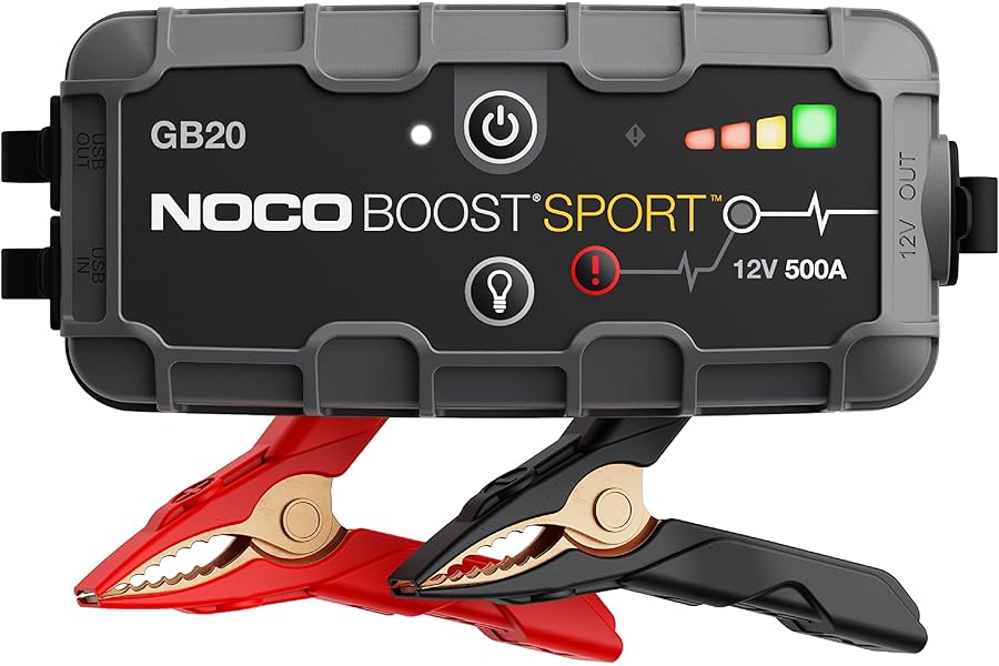 NOCO Boost GB20: 500A UltraSafe Jump Starter Power Pack – 12V Car Battery Booster, Portable Power Bank & Jump Leads - For 4.0L Petrol Engines