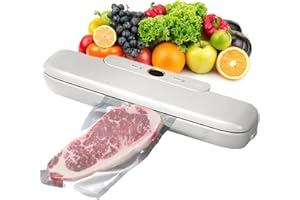 MeteMake Vacuum Sealer, Automatic Food Vacuum Sealer Machine One-Touch Vacuum Sealing for Dry & Moist Food Preservation, Compact Vacuum Packer Machine with 10Pcs Vacuum Sealer Bags (White)