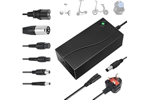 PQXJIOAE Electric Scooter Charger, 42V 2A Hoverboard Charger UK 3 Pin with 6 Connections for 36V Li-ion Batterie, for Mobility Scooter, Electric Bike, e Balance Scooter