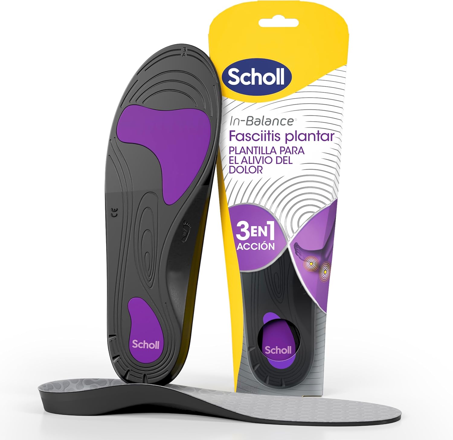 Scholl In-Balance Plantillas Ortopédicas para Hombre y Mujer - Plantillas Fascitis Plantar, Dolor de Talón y Metatarsalgia, Soporte del Arco, Pies Planos y Espolón Calcáneo, Talla L 42,5-45