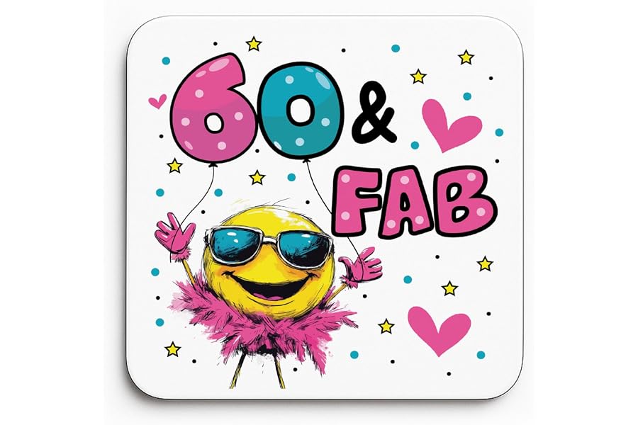 Red Ocean Funny 60th Birthday Gift For Women 60 AND FAB Coaster Gifts For 60th Birthday Mum Nan Sister Auntie Best Friend Dec