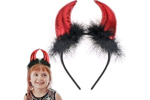 PROBUK Devil Horns Headband,Headbands for Women,Birthdays Cosplay Glitter Red Devil Demon on Head Band with Black Plush,Fancy Devil Accessory for Adult Kids Halloween Carnival Party Masquerade Hen Nights