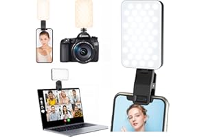 FGRYB LED Selfie Handy Licht mit Clip & Dualen 1/4" Gewinden, 5 Lichtmodi 3000K-6500K Dimmbares Videolicht, USB Wiederaufladbares Tragbares Foto Licht für Kamera Laptop iPhone Tablet TikTok YouTube