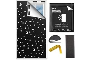 DIIWMME Blackout Blinds, 300x145cm Stick On Temporary Curtains, 100% Blackout Fabric for Windows, Portable Cut to Any Size for Nursery, Travel and Bedroom, Sleep Enhancing (Star Style)
