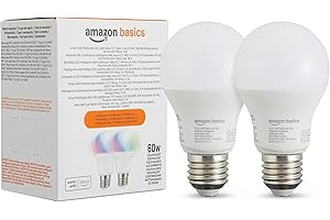 Amazon Basics Smart Ampoule LED multicolore, culot E27, 8W (équivalent 60W), fonctionne avec Alexa uniquement, 2 pièce