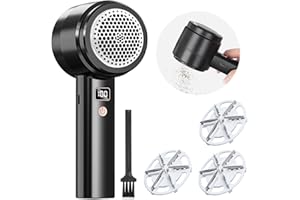 PTUI Levapelucchi Elettrico,Togli Pelucchi Elettronico per Abiti e Tessuti, Ricaricabile USB,Spazzola a 6 Lame, Display a LED, con Spazzola e Lame di Ricambio