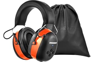 PROHEAR 037 Protector Auditivo Bluetooth 5.3, Cascos Antiruido Bluetooth Recargables, Orejeras con Micrófono, Cascos Insonorizacion para Césped Talleres Carpinteros Soldadura Caza SNR 30dB Naranja