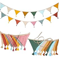 G2PLUS 12 M Saliegroene Vlaggetjesslinger - 3 Stuks Jute Slinger - 36 Vintage Linnen Imitatie Vlaggetjes Voor Kinderkamer, Tuin, Feest