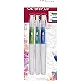 Tombow Wb-3P Brush Set with Water Reservoir (Empty), 3 Pieces, 1x Fine, Medium, Flat Brush Tip, Multi-Coloured