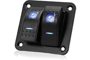 FanPaYY 2 Gang Pannello interruttore a bilanciere 5 Pin On Off Toggle interruttori luce blu pannello impermeabile per 12V/24V Marine Boat RV Truck Car ATV