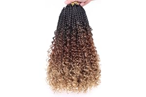 Samtress 8 Packs Boho Box Braids Crochet Hair for Women 14 Inch Goddess Box Braids 3 Tone Ombre Pre Looped Bohemian Box Braids with Curly Ends Messy Synthetic Braiding Hair Extensions (#53)