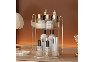 UNICOMVSX Rotierender Make up Organizer für den Schminktisch, Drehbare Kosmetikaufbewahrung(2 Stufe, Bernstein)