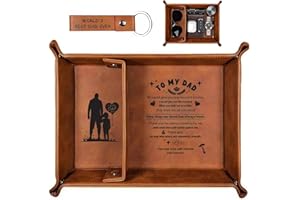 Belillpipi Birthday PU-Leather Valet Tray, Bedside Organiser Dad Birthday Gifts from Son Daughter, Best Presents for Daddy on Fathers Day Christmas, Valet Tray Gifts for Dad, for dad