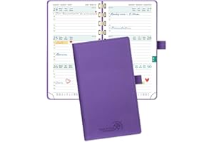 POPRUN Agenda de Poche 2026 Semainier 16,5 x 9 cm - Couverture Souple en PU Cuir Spirale, Petit Planner D'Jan 2026 à Déc 2026-12 Mois, Fente Pour Carte, Papier 100 g/m², Pourpre