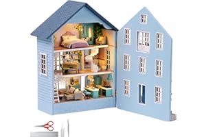 MR.HOKWY Miniature Dolls House Kit - DIY 3D Wooden Dolls House Furniture, Tiny Model Kits Handmade Craft Sets Mini Doll House for Adults Teenagers Gift (Molan House)