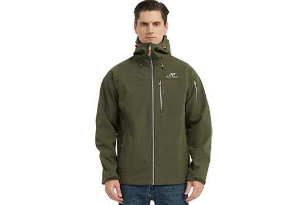NORDIC OUTLAND Vattentät Softshell regnjacka med huva, vindjacka med huva 7 fickor, lätt skal för utomhusaktiviteter