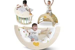 BEHERGER Savan’arc - Arche Montessori de Motricité en Bois Naturel 6 en 1 avec Coussin pour Enfants | Triangle Escalade Bébé, Bascule et Table | Jouet d'Intérieur pour garçons et filles Certifié CE - 2 à 6 ans