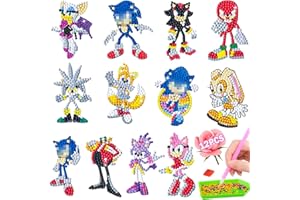 Acuiwer 12PCS Diamond Painting Kits for Kids Diamond Painting Stickers DIY Diamond Arts Stickers Kit 5D Cartoon Mosaic Stickers Gem Arts and Crafts Kit for Kids