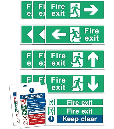 Fire Exit Arrow Down Left Safety Sign - Glow in Dark - 600x200mm (x3