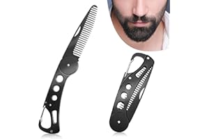 CECOMBINE Steel Beard Comb for Men - Folding Pocket Comb for Grooming Hair, Beards & Mustaches - Anti-Static Styling Tool, 9.5 * 3 * 1.5 cm
