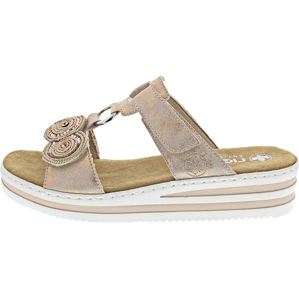 Rieker Femme V0692 - Mules Confortables En Style Tressé Avec Double Velcro - Idéales Été