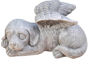 ONPERPOE Lápida para perro con alas de ángel, piedra conmemorativa para exteriores, lápida de animales, poliresina, figura de perro, jardín, bonito recuerdo, perro, hogar, decoración de tumba, regalos para