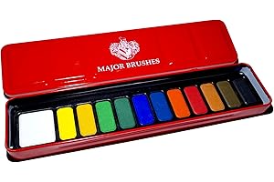 Major Brushes Artist Watercolour Red Paint Tin 12 Blocks
