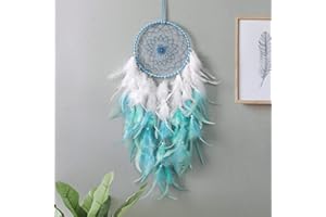 LOMOHOO Blue and White Feathers Dream Catcher Kids Wall Hanging Traditional Handmade Dream Catcher Circular Net Boho Wall Art for Bedroom Dorm Room Home Decor Gifts