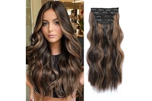 MORICHY Hair Extensions Clip in 4pcs Dark Brown with Auburn Brown Highlights Hair Extension Long Wavy Full Head Clip in Hair Extension Synthetic Fiber Hair Pieces for Women