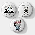 Lastwave Sleepy Panda Badge, Set of 3 Pin Back Badge for Bags (Pack of 3, 44 mm)