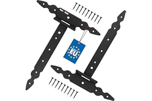 KOTARBAU® 2 cerniere a T nere, lunghezza: 300 mm, in acciaio verniciato a polvere, per porta in legno, per porta di carico, per porte e porte da giardino, cerniere