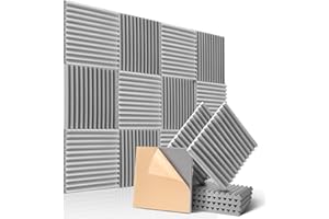 PAAUZOENG 12 pezzi di schiuma acustica autoadesiva, isolamento acustico, fonoassorbente, per podcast, studio di registrazione podcast, riduce le piastrelle per soffitti in ufficio, 30 x 30 x 2,5 cm