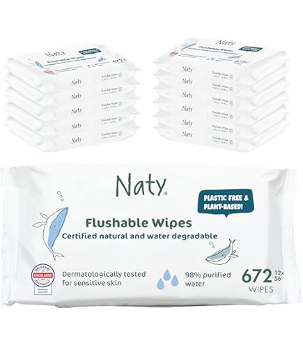ECO by Naty Milieuvriendelijke wegwerpdoekjes voor babytoilet, biologisch afbreekbaar, plantaardig, chemicaliënvrij en hypoallergeen, voor de gevoelige huid (3 x 56 I 168 doekjes