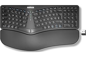 Arteck ergonomisches Split Tastatur mit gepolsterter Handgelenkauflage, 2.4G USB Kabellose Komfortables Split Keyboard mit natürlicher Ergonomie, für Windowscomputer und Laptops
