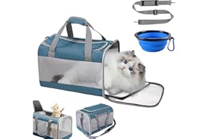 KunpengZen Transportbox Katze, Atmungsaktiv Hundebox Faltbar Mit Einstellbar Schultergurt, Katzentransportbox Mit Abnehmbarem Plüschpad, Cat Carrier Für Bis 7.5kg Camping Auto Reisen Tierarztbesuch