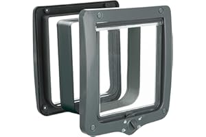 TRIXIE Wodoszczelna i cicha i wyjątkowo duża klapa dla kota "4-drożne drzwi wolnobiegowe XXL z tunelem, 24 × 28 cm, szara"- 44242